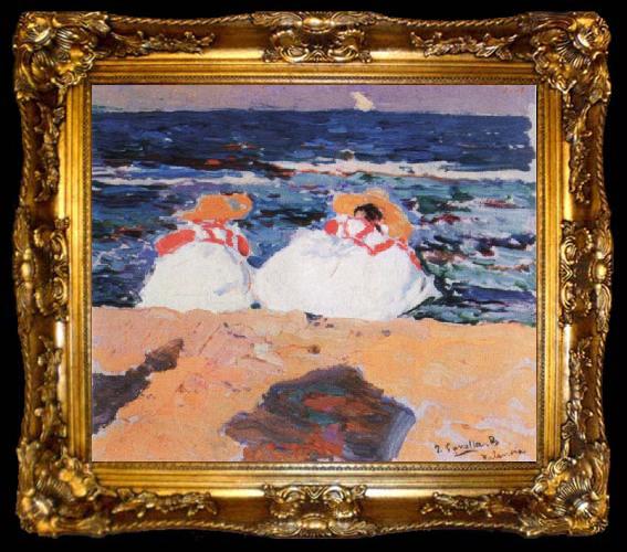 framed  Joaquin Sorolla Y Bastida maria y elena en la playa, ta009-2